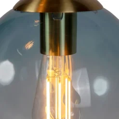 QAZQA Art Deco Hängelampe Messing mit blauem Glas - Pallon