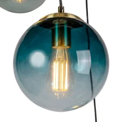 QAZQA Art Deco Hängelampe Messing mit blauem Glas - Pallon