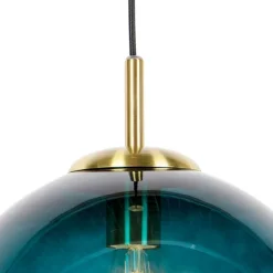 QAZQA Art Deco Hängelampe Messing mit ozeanblauem Glas 33 cm - Pallon