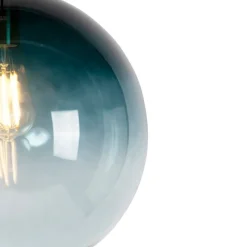 QAZQA Art Deco Hängelampe Messing mit ozeanblauem Glas 33 cm - Pallon