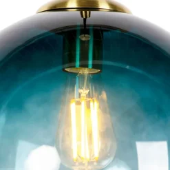 QAZQA Art Deco Hängelampe Messing mit ozeanblauem Glas 33 cm - Pallon