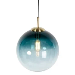 QAZQA Art Deco Hängelampe Messing mit ozeanblauem Glas 33 cm - Pallon
