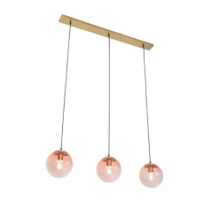 QAZQA Art Deco Hängelampe Messing mit rosa Glas 3-Licht - Pallon Mezzi