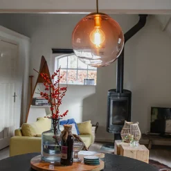 QAZQA Art Deco Hängelampe Messing mit rosa Glas 33 cm - Pallon