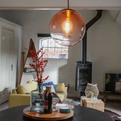 QAZQA Art Deco Hängelampe Messing mit rosa Glas 33 cm - Pallon