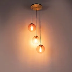 QAZQA Art Deco Hängelampe Messing 45 cm 3-hellrosa - Pallon