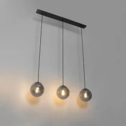 QAZQA Art Deco Hängelampe schwarz mit Rauchglas 3-Licht - Pallon Mezzi