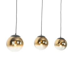 QAZQA Art Deco Hängelampe schwarz mit gold länglich 3-flammig - Pallon