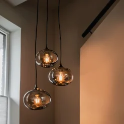QAZQA Art Deco Hängelampe schwarz 3-flammig mit Rauchglas - Busa