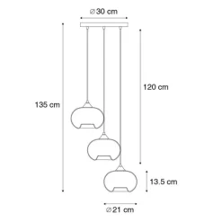 QAZQA Art Deco Hängelampe schwarz 3-flammig mit Rauchglas - Busa