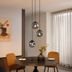 QAZQA Art Deco Hängelampe Schwarz mit Rauchglas 3-flammig - Douglass