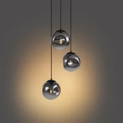 QAZQA Art Deco Hängelampe Schwarz mit Rauchglas 3-flammig - Douglass
