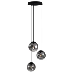 QAZQA Art Deco Hängelampe Schwarz mit Rauchglas 3-flammig - Douglass
