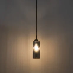 QAZQA Art Deco Hängelampe schwarz mit Rauchglas - Laura