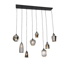 QAZQA Art Deco Hängelampe schwarz mit Rauchglas 8-flammig - Hanne