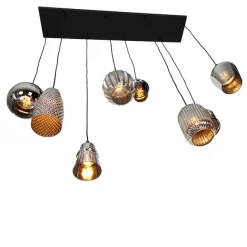 QAZQA Art Deco Hängelampe schwarz mit Rauchglas 8-flammig - Hanne