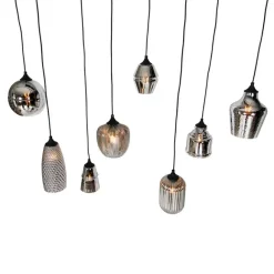 QAZQA Art Deco Hängelampe schwarz mit Rauchglas 8-flammig - Hanne