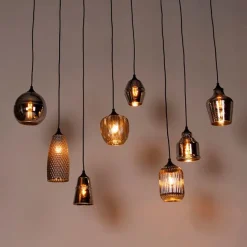 QAZQA Art Deco Hängelampe schwarz mit Rauchglas 8-flammig - Hanne