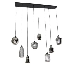 QAZQA Art Deco Hängelampe schwarz mit Rauchglas 8-flammig - Hanne