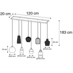 QAZQA Art Deco Hängelampe schwarz mit Rauchglas 8-flammig - Hanne