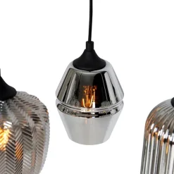 QAZQA Art Deco Hängelampe schwarz mit Rauchglas 8-flammig - Hanne