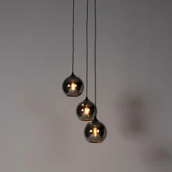 QAZQA Art Deco Hängelampe schwarz mit Rauchglas 3 Lichter - Wallace