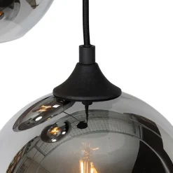 QAZQA Art Deco Hängelampe schwarz mit Rauchglas 3 Lichter - Wallace