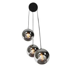 QAZQA Art Deco Hängelampe schwarz mit Rauchglas 3 Lichter - Wallace