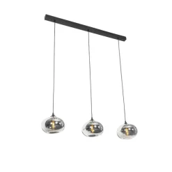 QAZQA Art Deco Hängelampe schwarz 3-flammig mit Rauchglas - Busa