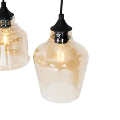 QAZQA Art Deco Hängelampe schwarz mit Bernsteinglas 8-flammig - Hanne