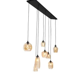 QAZQA Art Deco Hängelampe schwarz mit Bernsteinglas 8-flammig - Hanne