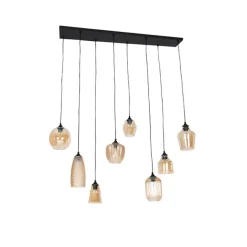 QAZQA Art Deco Hängelampe schwarz mit Bernsteinglas 8-flammig - Hanne