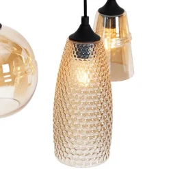 QAZQA Art Deco Hängelampe schwarz mit Bernsteinglas 8-flammig - Hanne