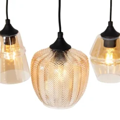 QAZQA Art Deco Hängelampe schwarz mit Bernsteinglas 8-flammig - Hanne