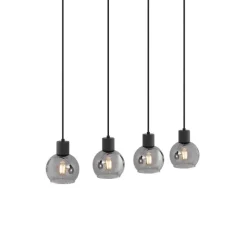 QAZQA Art Deco Hängelampe schwarz mit Rauchglas länglich 4-flammig - Vidro