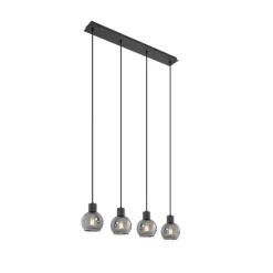 QAZQA Art Deco Hängelampe schwarz mit Rauchglas länglich 4-flammig - Vidro