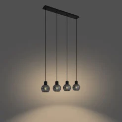 QAZQA Art Deco Hängelampe schwarz mit Rauchglas länglich 4-flammig - Vidro