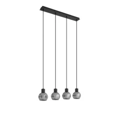 QAZQA Art Deco Hängelampe schwarz mit Rauchglas länglich 4-flammig - Vidro