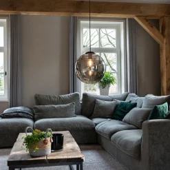 QAZQA Art Deco Hängelampe schwarz mit Rauchglas 30 cm - Pallon