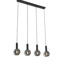 QAZQA Art Deco Hängelampe schwarz mit Rauchglas 4-flammig - Josje