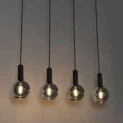 QAZQA Art Deco Hängelampe schwarz mit Rauchglas 4-flammig - Josje