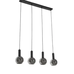 QAZQA Art Deco Hängelampe schwarz mit Rauchglas 4-flammig - Josje