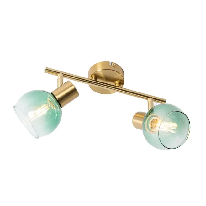 QAZQA Art Deco Spot Gold mit grünem Glas 2 Lichter - Vidro