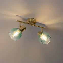 QAZQA Art Deco Spot Gold mit grünem Glas 2 Lichter - Vidro