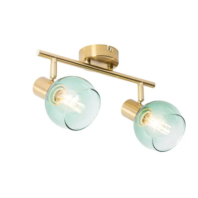 QAZQA Art Deco Spot Gold mit grünem Glas 2 Lichter - Vidro