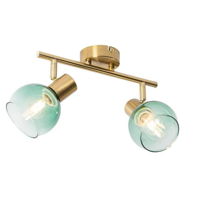 QAZQA Art Deco Spot Gold mit grünem Glas 2 Lichter - Vidro