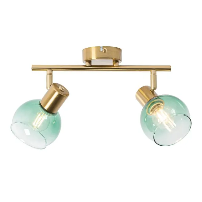 QAZQA Art Deco Spot Gold mit grünem Glas 2 Lichter - Vidro