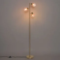 QAZQA Art Deco Stehlampe Gold mit rosa Glas 3 Lichter - Vidro