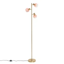 QAZQA Art Deco Stehlampe Gold mit rosa Glas 3 Lichter - Vidro