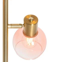 QAZQA Art Deco Stehlampe Gold mit rosa Glas 3 Lichter - Vidro